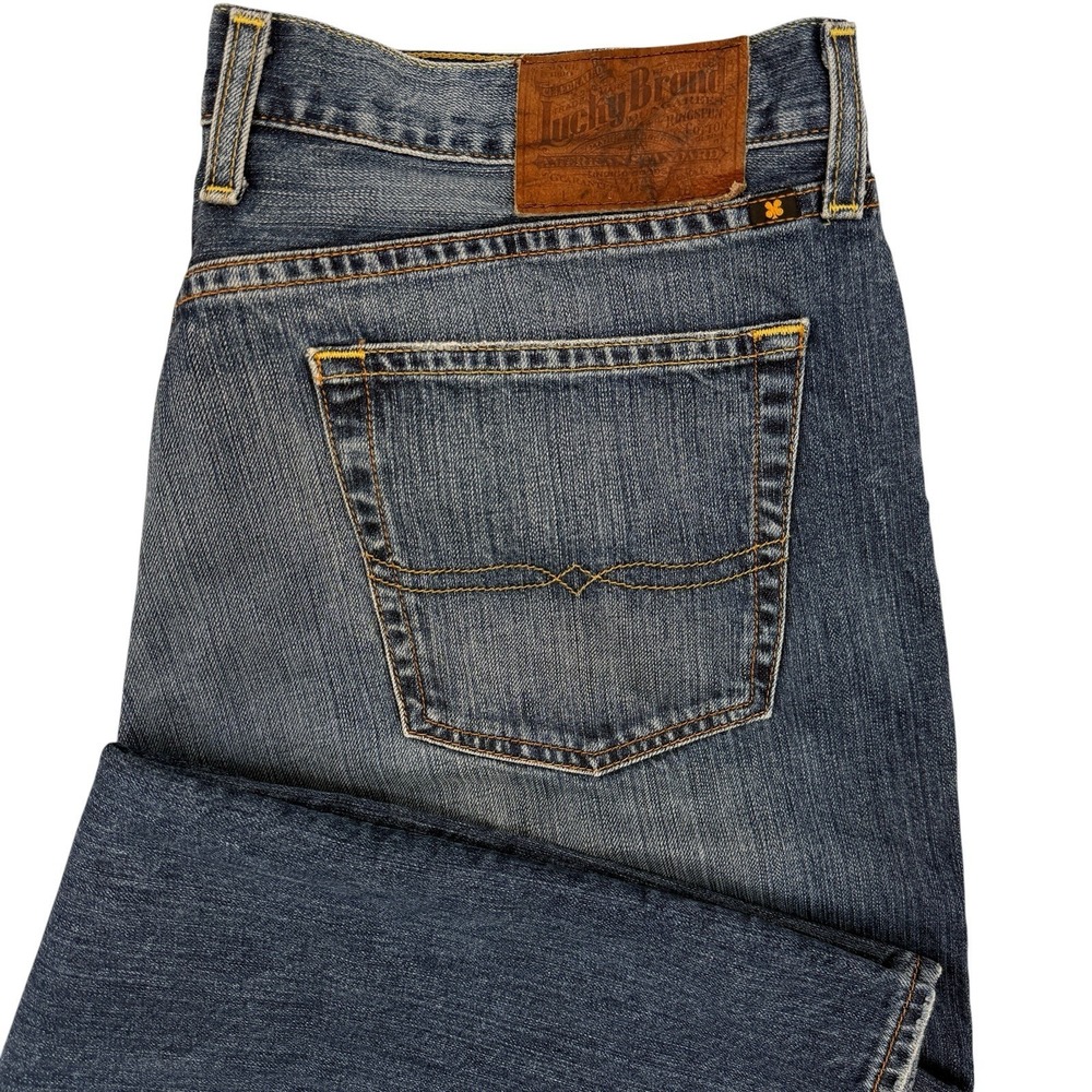 Lucky Brand Mens 100% Cotton Jeans 38 Ol Regatta Wash Straight Whiskered 37x31.5